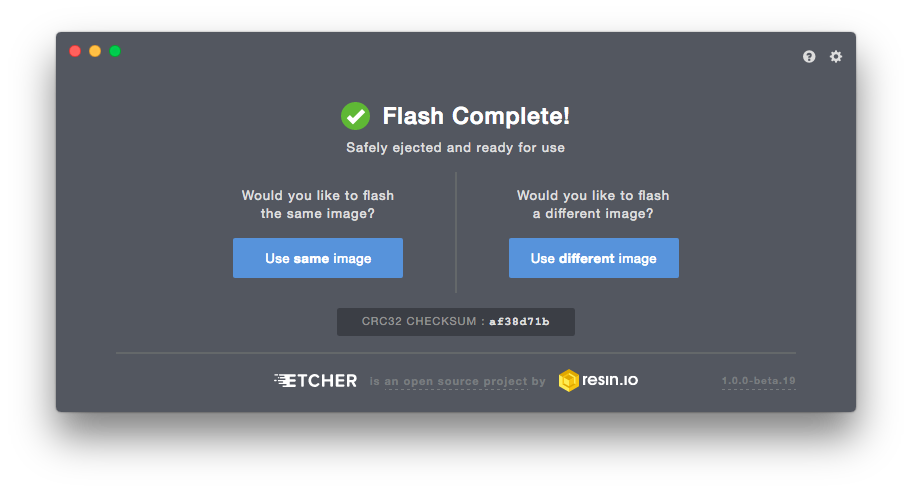 Etcher Success Screenshot